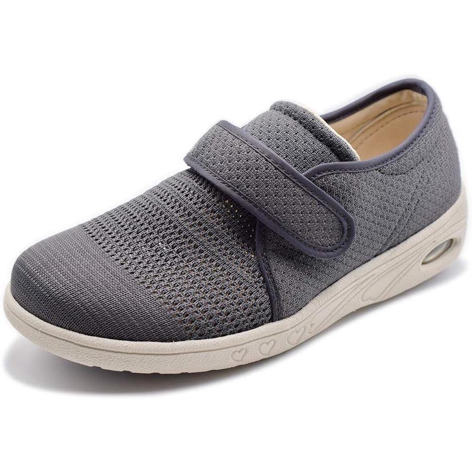 imageMei MACLEOD Womens Diabetic Shoes Extra Wide Edema Shoes Adjustable Strap Lightweight Walking Sneakers for Elderly Swollen Feet Heel Pain Relief Plantar FasciitisGrey Women