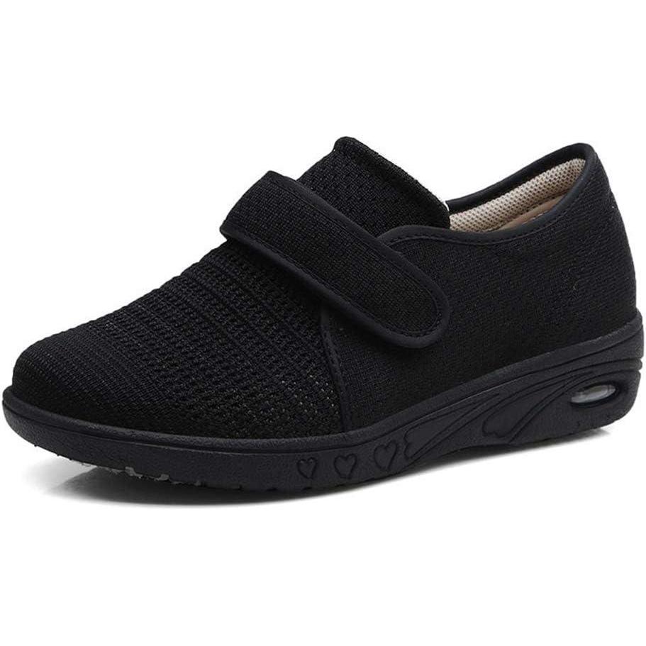 imageMei MACLEOD Womens Diabetic Shoes Extra Wide Edema Shoes Adjustable Strap Lightweight Walking Sneakers for Elderly Swollen Feet Heel Pain Relief Plantar FasciitisBlack Women