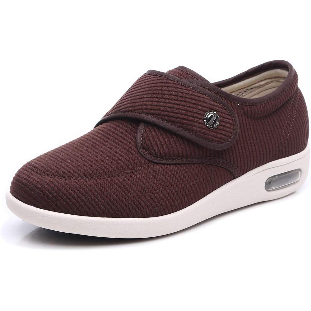 imageMei MACLEOD Womens Diabetic Shoes with Adjustable Strap Lightweight Wide Walking Shoes Edema Swollen Feet ShoesBrown