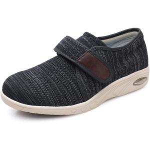 Mei MACLEOD Women’s Diabetic Shoes Extra Wide Edema Shoes Adjustable Strap Lightweight Walking Sneakers for Elderly Swollen Feet, Heel Pain Relief, Plantar Fasciitis(Knit Black)