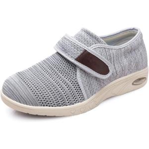 Mei MACLEOD Women’s Diabetic Shoes Extra Wide Edema Shoes Adjustable Strap Lightweight Walking Sneakers for Elderly Swollen Feet, Heel Pain Relief, Plantar Fasciitis(Knit White)