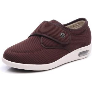Mei MACLEOD Women’s Diabetic Shoes with Adjustable Strap Lightweight Wide Walking Shoes Edema Swollen Feet Shoes(Brown)