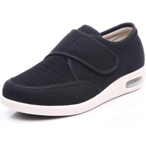 Women’s Wide Width Walking Shoes Adjustable Strap Shoes for Elderly Mother Lightweight Plantar Fasciitis Athletic Sneaker(Black)