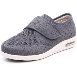 Women’s Wide Width Walking Shoes Adjustable Strap Shoes for Elderly Mother Lightweight Plantar Fasciitis Athletic Sneaker(Grey)