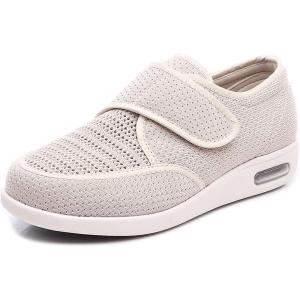 Women’s Wide Width Walking Shoes Adjustable Strap Shoes for Elderly Mother Lightweight Plantar Fasciitis Athletic Sneaker(White)