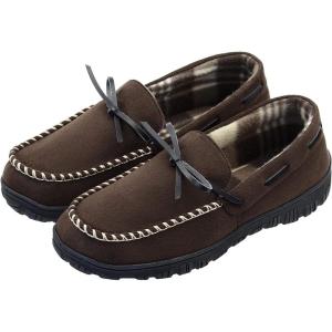 LseLom Mens-Slippers-Moccasin-Microsuede-Slip-on-Indoor-Outdoor House Slippers Memory Foam House Shoes(Plaid Brown)