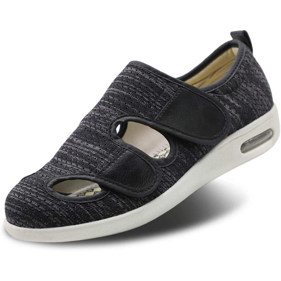 imageWomens Diabetic Sandals Adjustable Closure Comfy Slippers Extra Wide Walking Shoes for Diabetic Edema Plantar Fasciitis Bunions Arthritis Swollen FeetBlack Blended Yarn