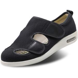Women’s Diabetic Sandals, Adjustable Closure Comfy Slippers, Extra Wide Walking Shoes for Diabetic Edema Plantar Fasciitis Bunions Arthritis Swollen Feet(Black)
