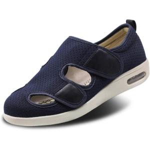 Women’s Diabetic Sandals, Adjustable Closure Comfy Slippers, Extra Wide Walking Shoes for Diabetic Edema Plantar Fasciitis Bunions Arthritis Swollen Feet(Navy Blue)