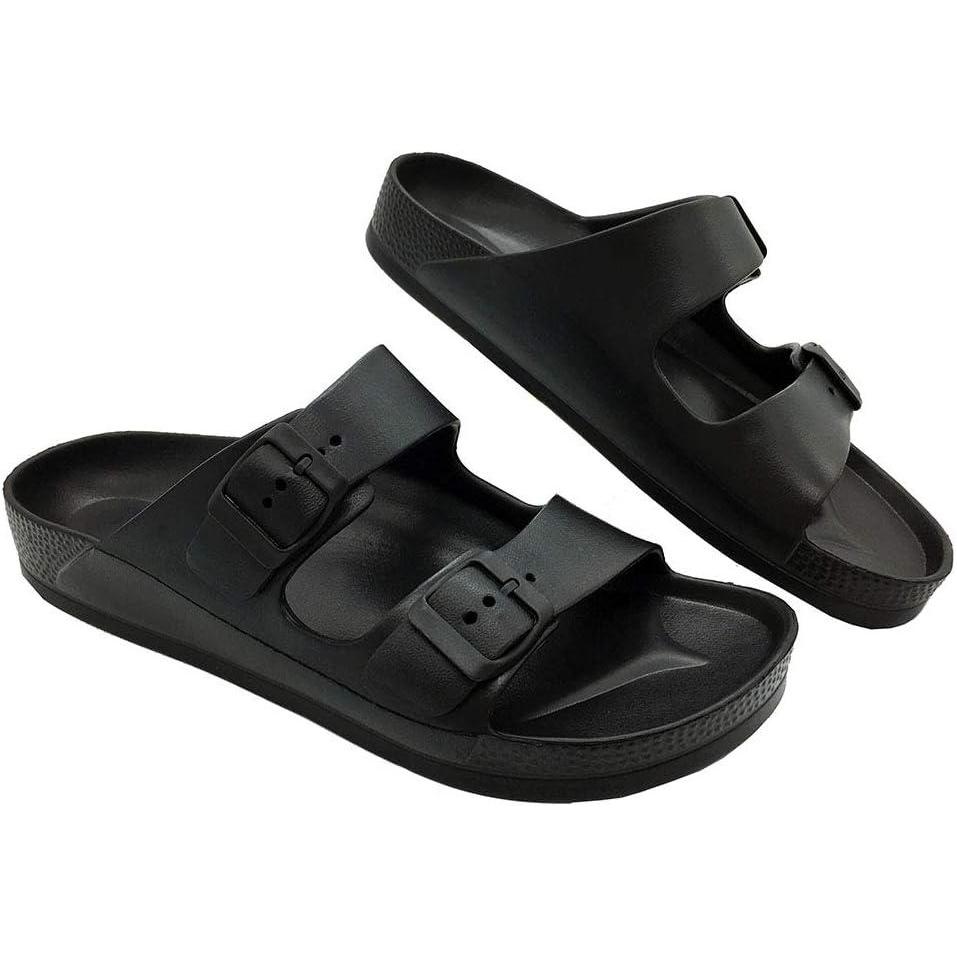imageLuffymomo Adjustable Slip on Eva Double Buckle Slides Comfort Footbed Thong Sandals for WomensBlacka