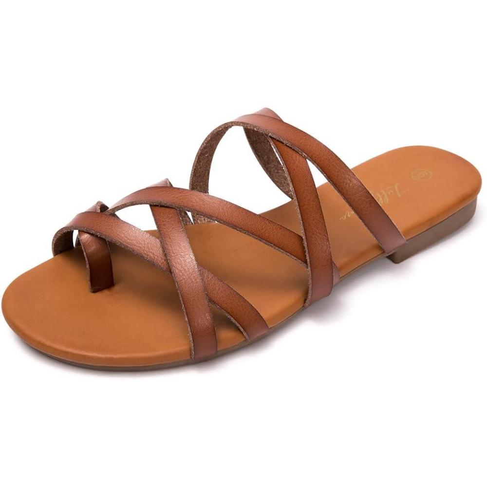 imageLuffymomo Womens Elastic Strap Flat Sandals Casual Summer Open Toe SandalBrown N