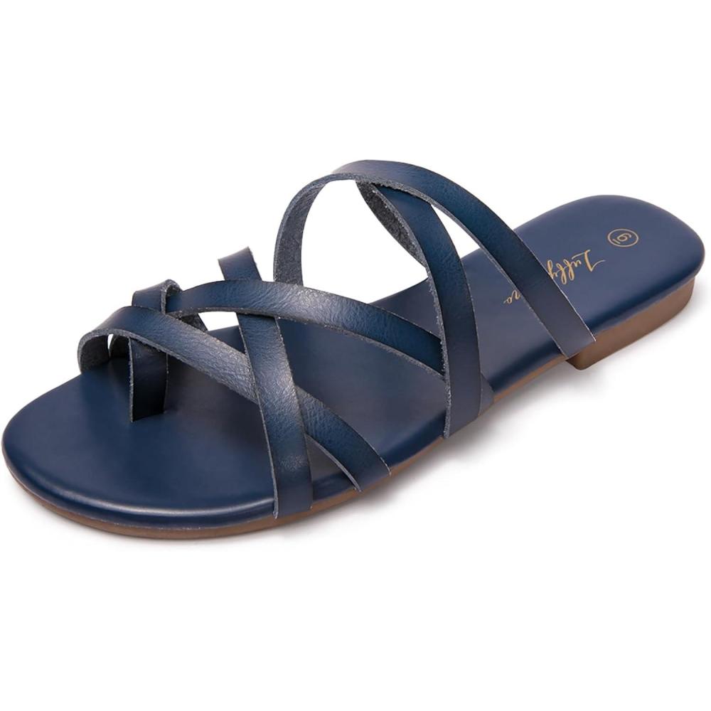imageLuffymomo Womens Elastic Strap Flat Sandals Casual Summer Open Toe SandalNavy N
