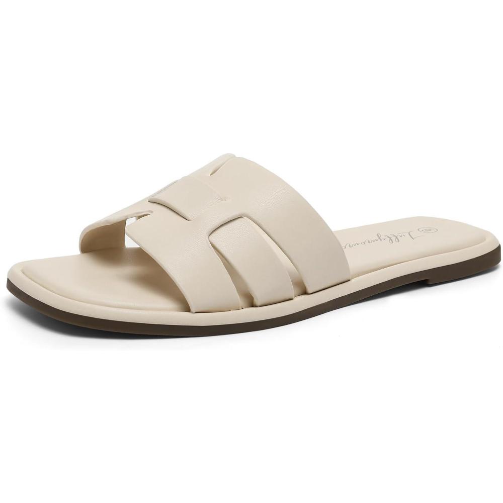 imageLuffymomo Womens Slip on Flat Sandals Comfortable Summer Casual Slides SandalsBeige