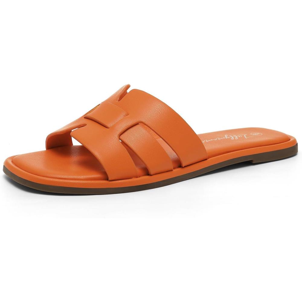 imageLuffymomo Womens Slip on Flat Sandals Comfortable Summer Casual Slides SandalsOrange