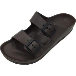 Luffymomo Adjustable Slip on Eva Double Buckle Slides Comfort Footbed Thong Sandals for Womens(Brown-a)