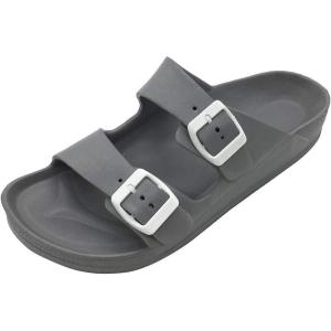 Luffymomo Adjustable Slip on Eva Double Buckle Slides Comfort Footbed Thong Sandals for Womens(Grey-a)