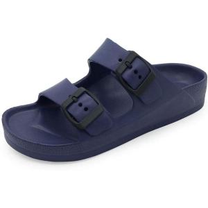 Luffymomo Adjustable Slip on Eva Double Buckle Slides Comfort Footbed Thong Sandals for Womens(Navy-a)