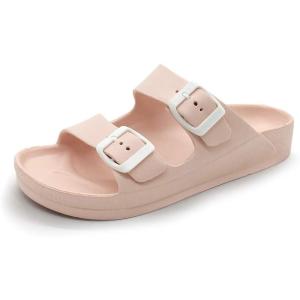 Luffymomo Adjustable Slip on Eva Double Buckle Slides Comfort Footbed Thong Sandals for Womens(Pink-a)