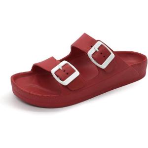 Luffymomo Adjustable Slip on Eva Double Buckle Slides Comfort Footbed Thong Sandals for Womens(Red-a)