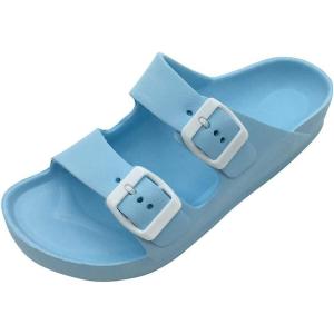 Luffymomo Adjustable Slip on Eva Double Buckle Slides Comfort Footbed Thong Sandals for Womens(Sky-a)