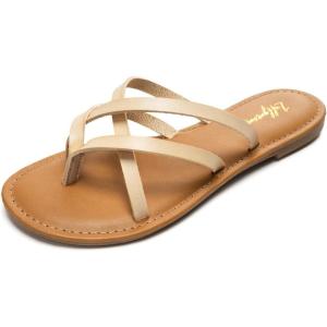 Luffymomo Women’s Elastic Strap Flat Sandals Casual Summer Open Toe Sandal(Beige)