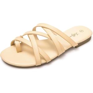 Luffymomo Women’s Elastic Strap Flat Sandals Casual Summer Open Toe Sandal(Beige N)