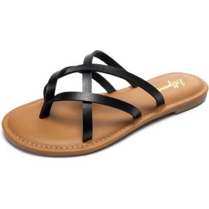 Luffymomo Women’s Elastic Strap Flat Sandals Casual Summer Open Toe Sandal(Black)