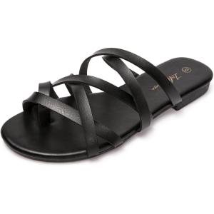Luffymomo Women’s Elastic Strap Flat Sandals Casual Summer Open Toe Sandal(Black N)