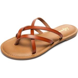 Luffymomo Women’s Elastic Strap Flat Sandals Casual Summer Open Toe Sandal(Brown)