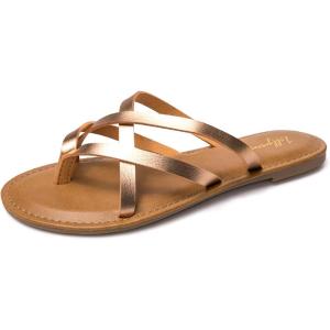 Luffymomo Women’s Elastic Strap Flat Sandals Casual Summer Open Toe Sandal(Champaign Gold)
