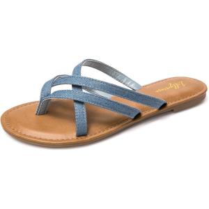 Luffymomo Women’s Elastic Strap Flat Sandals Casual Summer Open Toe Sandal(Denim)