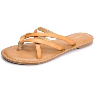 Luffymomo Women’s Elastic Strap Flat Sandals Casual Summer Open Toe Sandal(Lt Brown)