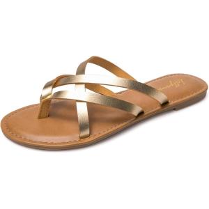 Luffymomo Women’s Elastic Strap Flat Sandals Casual Summer Open Toe Sandal(Lt Gold)
