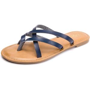 Luffymomo Women’s Elastic Strap Flat Sandals Casual Summer Open Toe Sandal(Navy)