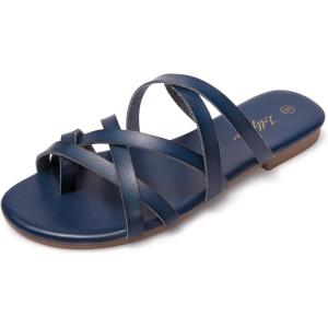 Luffymomo Women’s Elastic Strap Flat Sandals Casual Summer Open Toe Sandal(Navy N)