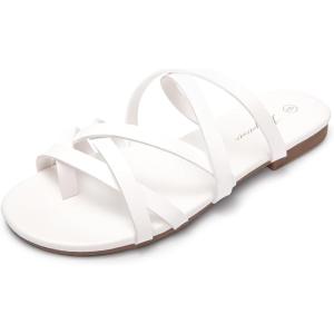 Luffymomo Women’s Elastic Strap Flat Sandals Casual Summer Open Toe Sandal(White N)