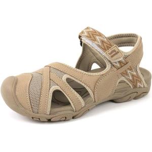 Luffymomo Womens Hiking Outdoor Sandals Sport Athtletic Beach Sandals with Closed Toe(Kaki)