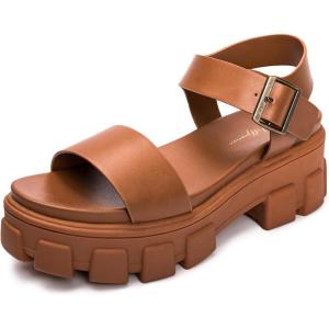 Luffymomo Women’s Platform Wedge Sandals Lug Sole Sandals Adjustable Ankle Strap Chunky Heels(Brown)