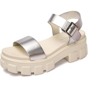 Luffymomo Women’s Platform Wedge Sandals Lug Sole Sandals Adjustable Ankle Strap Chunky Heels(Silver)