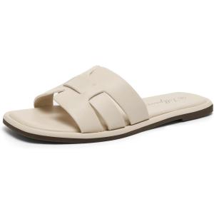 Luffymomo Womens Slip on Flat Sandals Comfortable Summer Casual Slides Sandals(Beige)