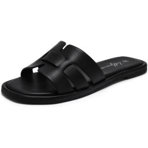 Luffymomo Womens Slip on Flat Sandals Comfortable Summer Casual Slides Sandals(Black)