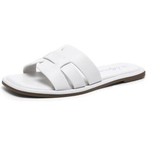 Luffymomo Womens Slip on Flat Sandals Comfortable Summer Casual Slides Sandals(White)