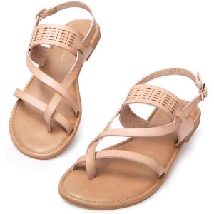 Luffymomo Womens Strappy Flat Sandals Leathe Gladiator Sandals Summer Casual Fisherman Thong(Nude)
