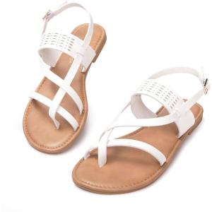 Luffymomo Womens Strappy Flat Sandals Leathe Gladiator Sandals Summer Casual Fisherman Thong(White)
