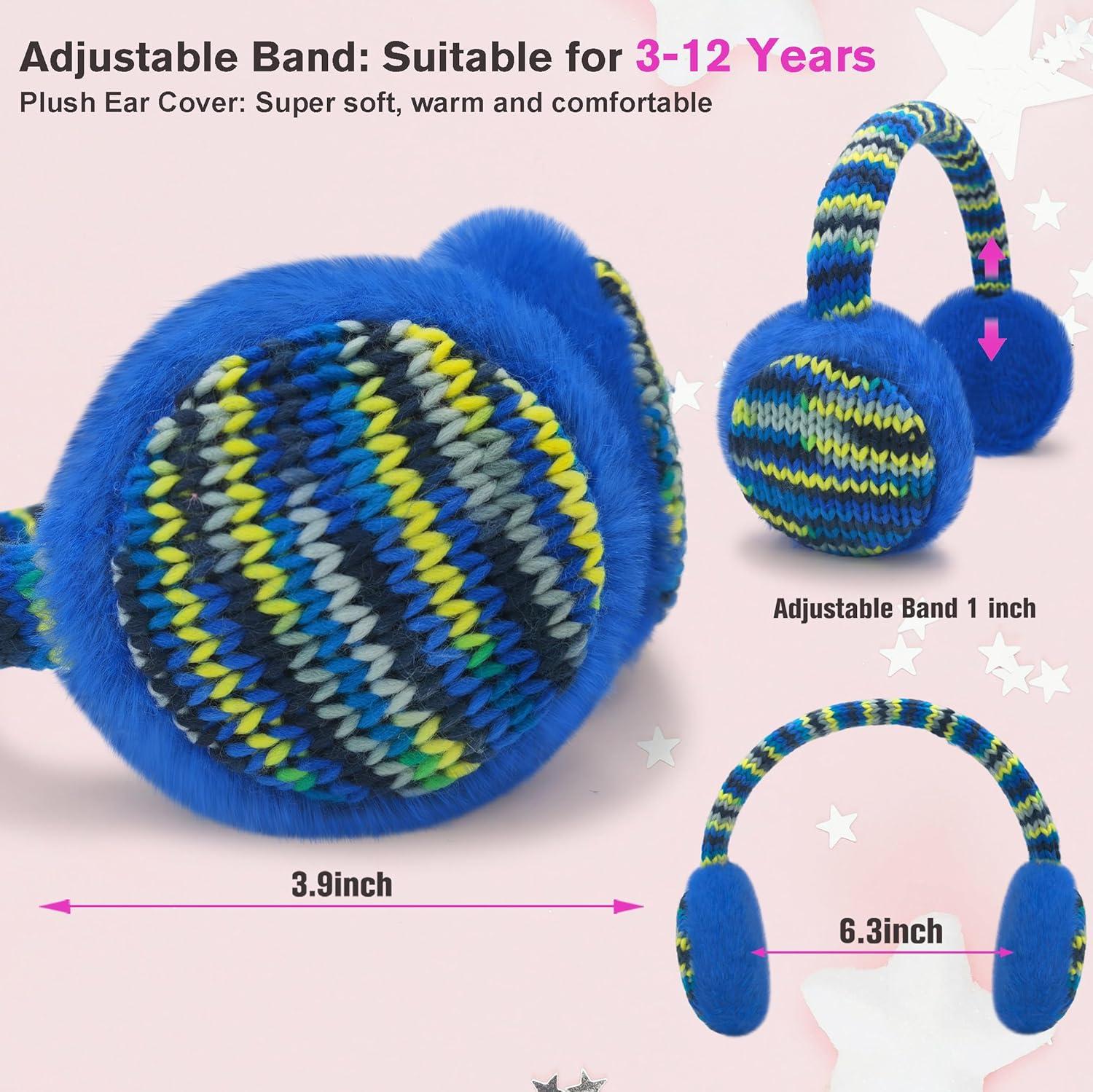 imageMei MACLEOD Girls Earmuffs Knit Winter Ear Muffs Gloves Set for Kids Boys Cold Weather Ear WarmerAblue Earmuff Gloves Set