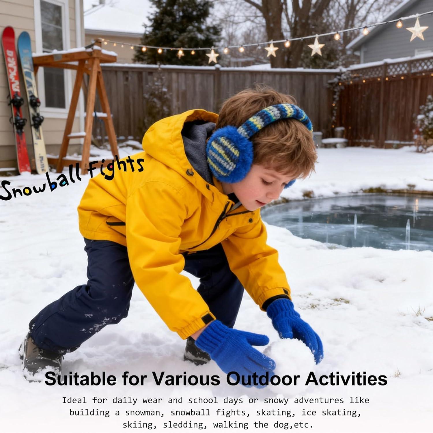 imageMei MACLEOD Girls Earmuffs Knit Winter Ear Muffs Gloves Set for Kids Boys Cold Weather Ear WarmerAblue Earmuff Gloves Set