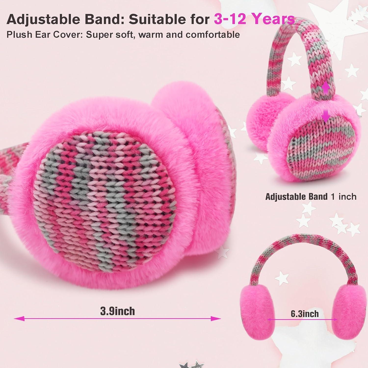 imageMei MACLEOD Girls Earmuffs Knit Winter Ear Muffs Gloves Set for Kids Boys Cold Weather Ear WarmerAhot Pink Earmuff Gloves Set