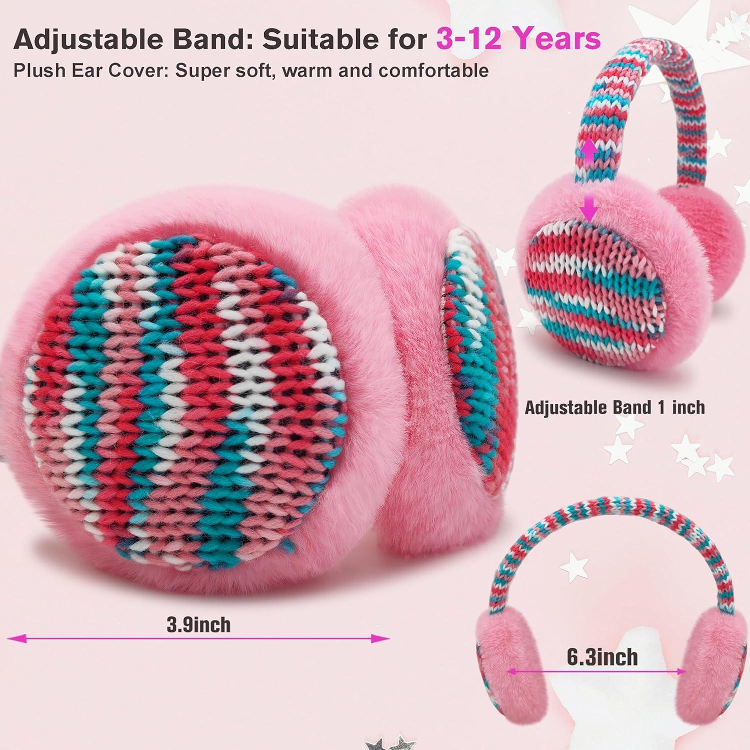 imageMei MACLEOD Girls Earmuffs Knit Winter Ear Muffs Gloves Set for Kids Boys Cold Weather Ear WarmerAlight Pink Earmuff Gloves Set