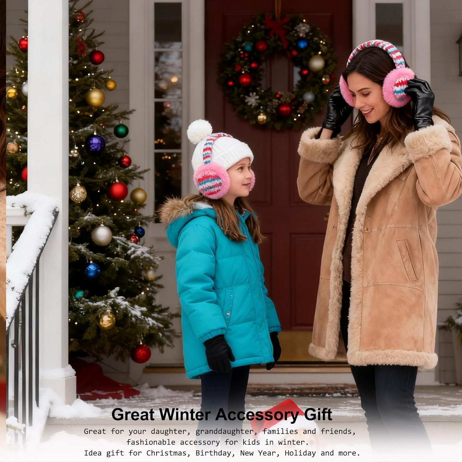 imageMei MACLEOD Girls Earmuffs Knit Winter Ear Muffs Gloves Set for Kids Boys Cold Weather Ear WarmerAlight Pink Earmuff Gloves Set