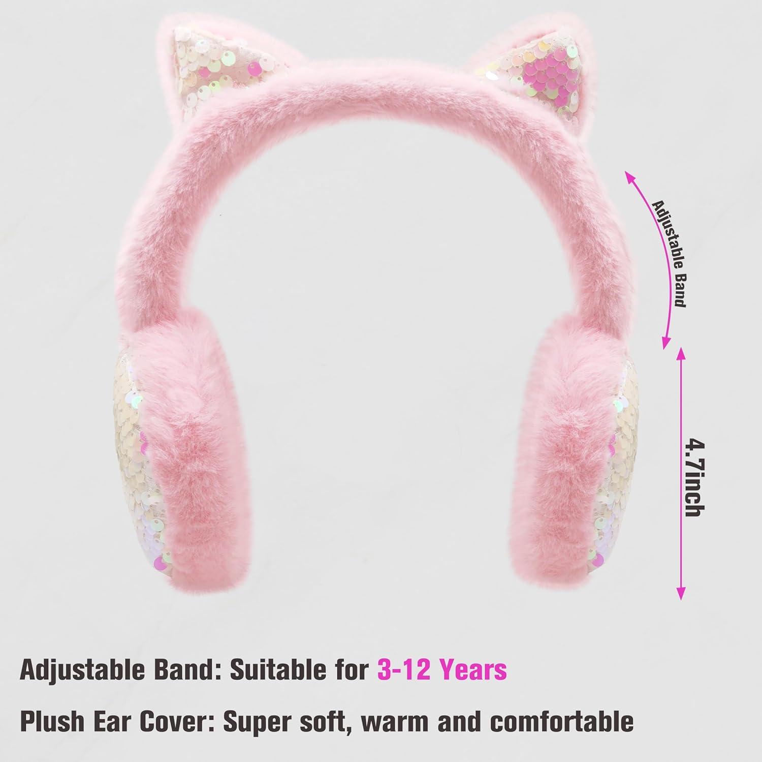 imageMei MACLEOD Girls Earmuffs Knit Winter Ear Muffs Gloves Set for Kids Boys Cold Weather Ear WarmerBpink Earmuff Gloves Set
